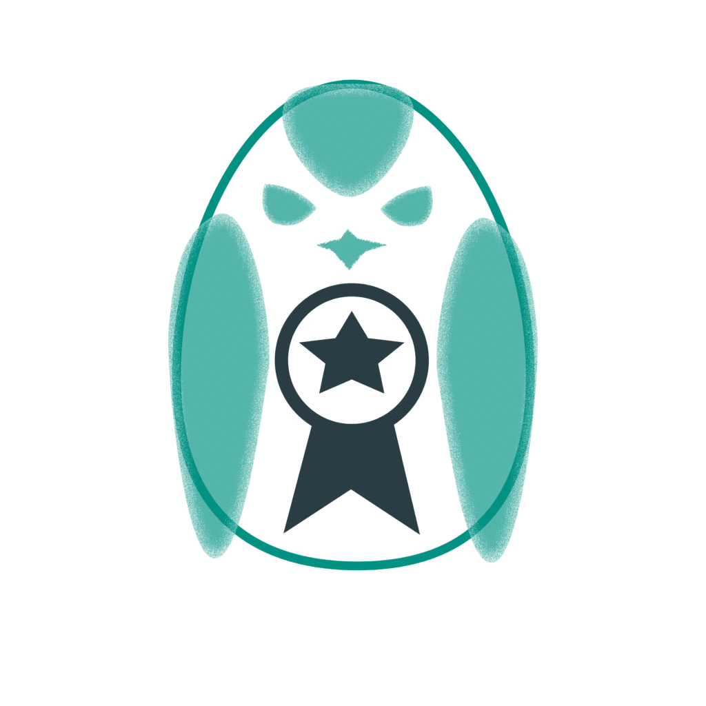 egg shaped bird icon wearing a ribbon to signify trustworthiness